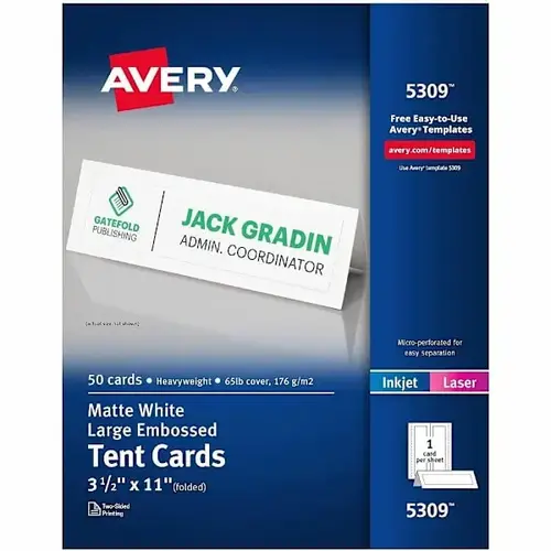 Inkjet/Laser Tent Card 3.5" X 11" Heavyweight Matte White - pack of 50 Inkjet/Laser Tent Card 3.5" X 11" Heavyweight Matte White - pack of 50