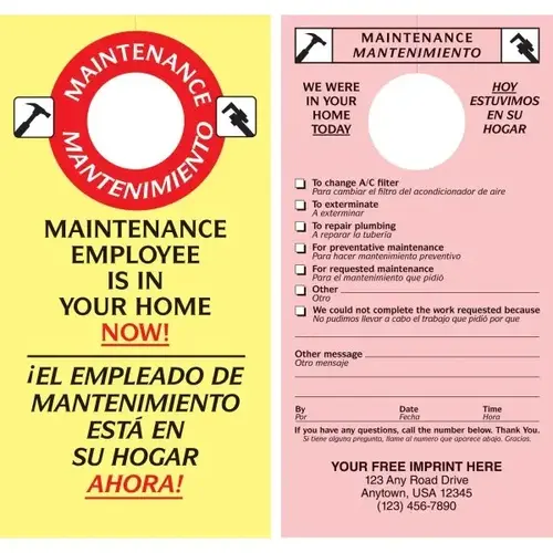 Two-Sided Maintenance Tags, Bilingual, 3-1/2 X 7" - pack of 100 Two-Sided Maintenance Tags, Bilingual, 3-1/2 X 7" - pack of 100