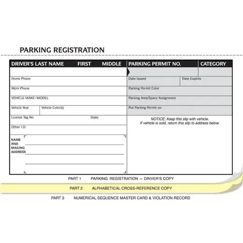 Parking Registration System, Three Part, 8 X 5 - pack of 100 Parking Registration System, Three Part, 8 X 5 - pack of 100