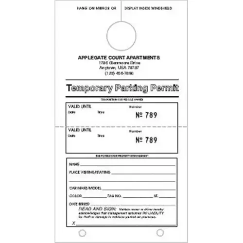 Temporary Parking Tags, White, 4-1/4 X 7-3/4 - pack of 100 Temporary Parking Tags, White, 4-1/4 X 7-3/4 - pack of 100