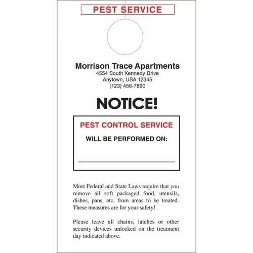 Maintenance Pest Control Door Tags - pack of 100 Maintenance Pest Control Door Tags - pack of 100