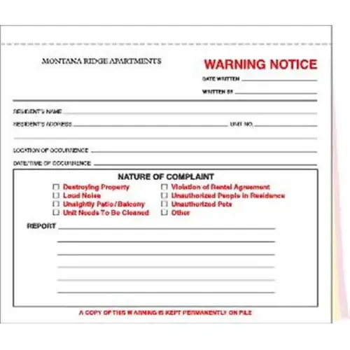 3-Part Warning Notices, 8-1/2 X 7 - pack of 100 3-Part Warning Notices, 8-1/2 X 7 - pack of 100