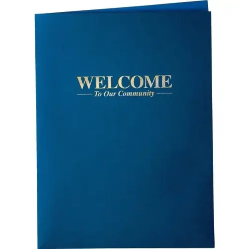 Welcome Folders, Foil Stamped Linen, Blue - pack of 100 Welcome Folders, Foil Stamped Linen, Blue - pack of 100