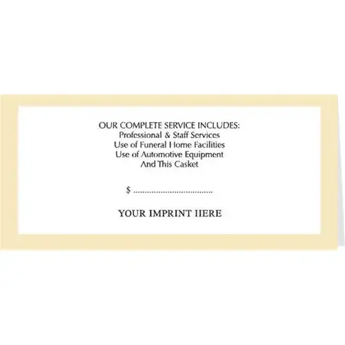 Standing Casket Price Card With Our Complete Service Includes - pack of 100 Standing Casket Price Card With Our Complete Service Includes - pack of 100