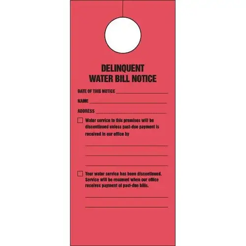 Door Knob Cards Delinquent Water Bill - pack of 100 Door Knob Cards Delinquent Water Bill - pack of 100