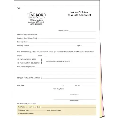 Notice To Vacate Forms, 8-1/2 X 11 - pack of 100 Notice To Vacate Forms, 8-1/2 X 11 - pack of 100