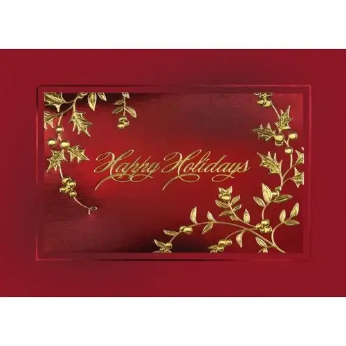 Premium Greeting Cards, Golden Holly Design With Foil Imprinting - pack of 50 Premium Greeting Cards, Golden Holly Design With Foil Imprinting - pack of 50