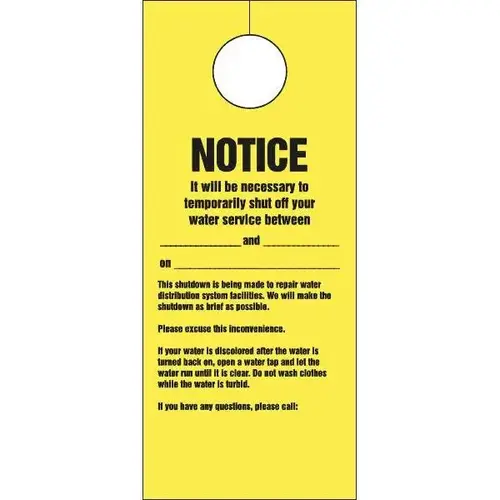 Doorknob Cards Bilingual Temporary Shut-Off - pack of 100 Doorknob Cards Bilingual Temporary Shut-Off - pack of 100