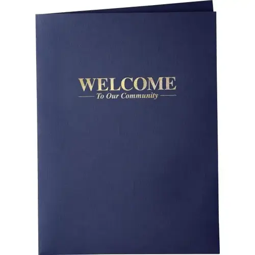 Personalized Welcome Folders, Foil Stamped Linen, Blue - pack of 100 Personalized Welcome Folders, Foil Stamped Linen, Blue - pack of 100