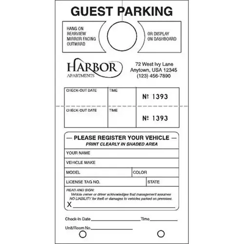 Guest Parking Tags, White, 4-1/4 X 7-3/4 - pack of 100 Guest Parking Tags, White, 4-1/4 X 7-3/4 - pack of 100