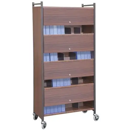 Woodgrain Versa Locked Cabinet Style Moble Rack With Four Shelves Woodgrain Versa Locked Cabinet Style Moble Rack With Four Shelves