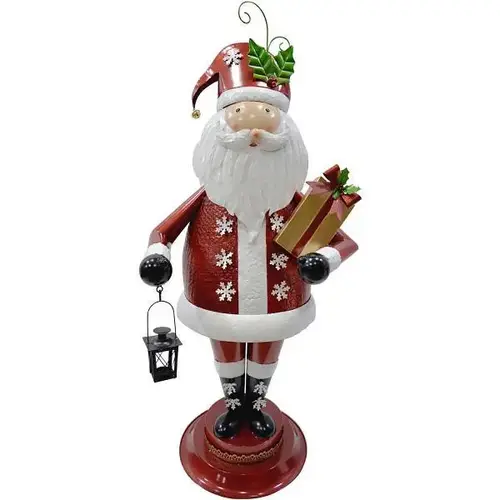 50" Iron Santa Holding Gift And Lantern With Lawn Stake 50" Iron Santa Holding Gift And Lantern With Lawn Stake