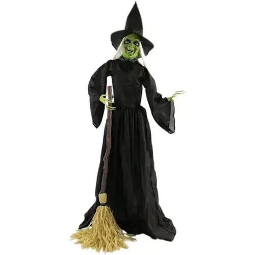 6 ft Poseable Animatronic Witch With Broomstick 6 ft Poseable Animatronic Witch With Broomstick