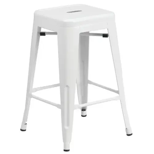 24" Backless White Metal Counter Height Stool 24" Backless White Metal Counter Height Stool