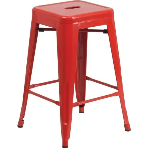 24" Backless Red Metal Counter Height Stool 24" Backless Red Metal Counter Height Stool