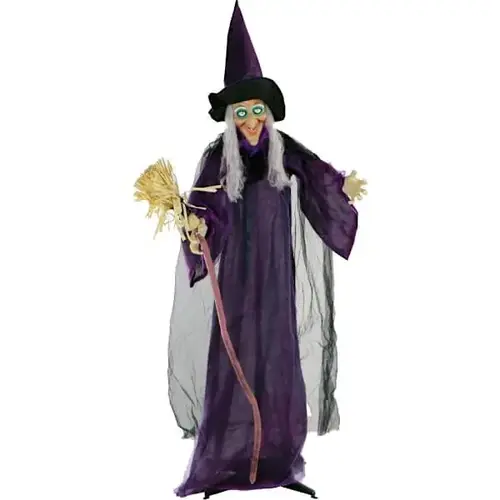 6 ft Animatronic Witch With Broomstick, Lights And Sound 6 ft Animatronic Witch With Broomstick, Lights And Sound