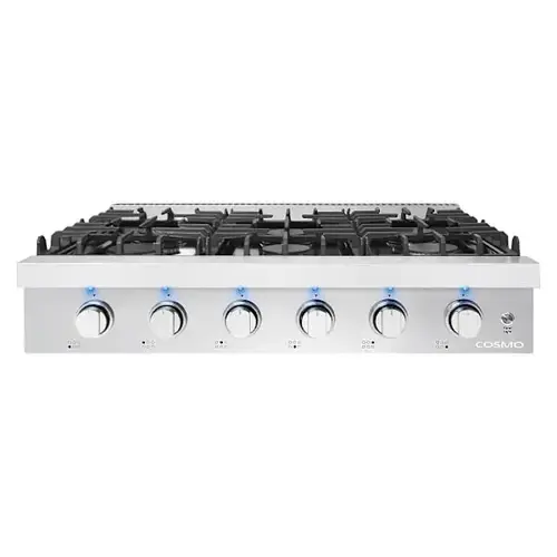36" Slide-In Gas Cooktop 6 Burners Cast Iron Grates Stainless Steel 36" Slide-In Gas Cooktop 6 Burners Cast Iron Grates Stainless Steel