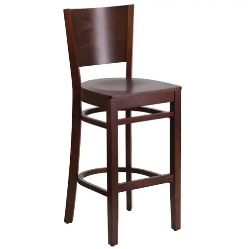 Lacey Series Solid Back Walnut Wooden Restaurant Barstool Wood Seat Lacey Series Solid Back Walnut Wooden Restaurant Barstool Wood Seat