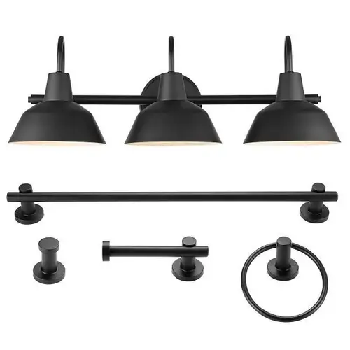 Brooklyn 3-Light Vanity Light And Bath Set, Matte Black, 5 Piece Brooklyn 3-Light Vanity Light And Bath Set, Matte Black, 5 Piece