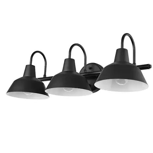 Barnyard 24" 3-Light Matte Black Vanity Light, Industrial Shades Barnyard 24" 3-Light Matte Black Vanity Light, Industrial Shades