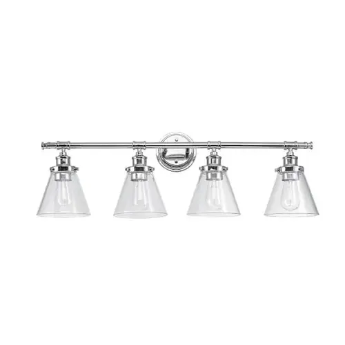 Parker 33.69" 4-Light Chrome Vanity Light, Clear Glass Shades Parker 33.69" 4-Light Chrome Vanity Light, Clear Glass Shades