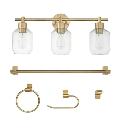 Cannes 24.25" 3-Light Matte Brass Vanity Light, Clear Shades Cannes 24.25" 3-Light Matte Brass Vanity Light, Clear Shades
