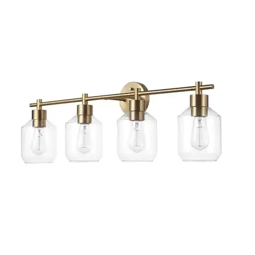 Cannes 34.25" 4-Light Matte Brass Vanity Light, Clear Shades Cannes 34.25" 4-Light Matte Brass Vanity Light, Clear Shades