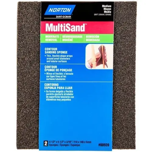 Multisand 4-1/2 X 5-1/2 X 3/16"Sanding Sponge,medium Grit - pack of 2 Multisand 4-1/2 X 5-1/2 X 3/16"Sanding Sponge,medium Grit - pack of 2