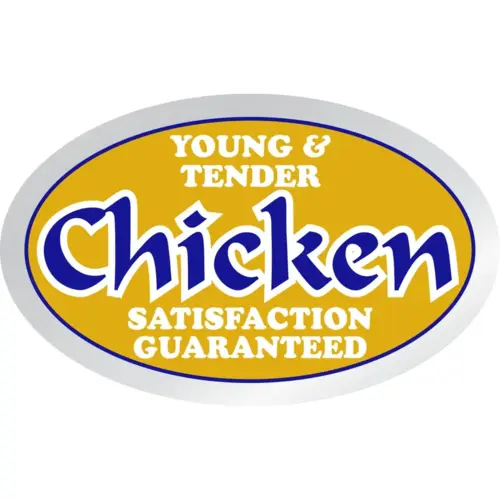 Young & Tender Chicken Meat Label 1.25X2 IN Silver Yellow White Blue Oval Foil - pack of 500 Young & Tender Chicken Meat Label 1.25X2 IN Silver Yellow White Blue Oval Foil - pack of 500