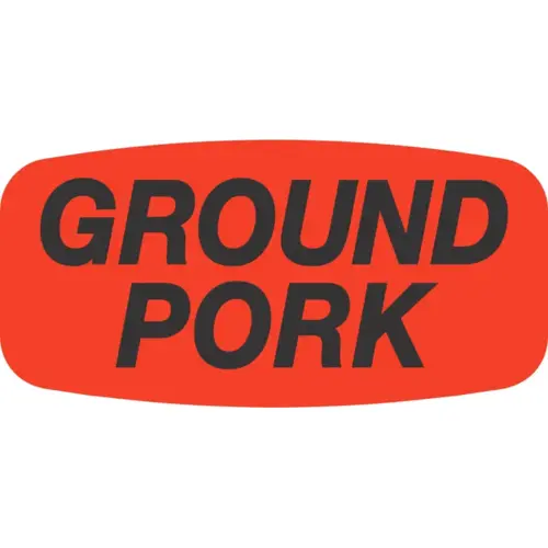 Ground Pork Label 0.625X1.25 IN Black Fluorescent Red Short Oval - pack of 1000 Ground Pork Label 0.625X1.25 IN Black Fluorescent Red Short Oval - pack of 1000