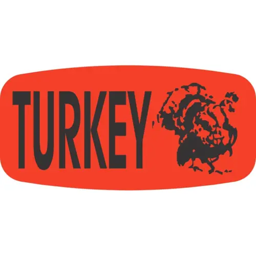 Turkey Label Black Fluorescent Red Short Oval Dayglo - pack of 1000 Turkey Label Black Fluorescent Red Short Oval Dayglo - pack of 1000
