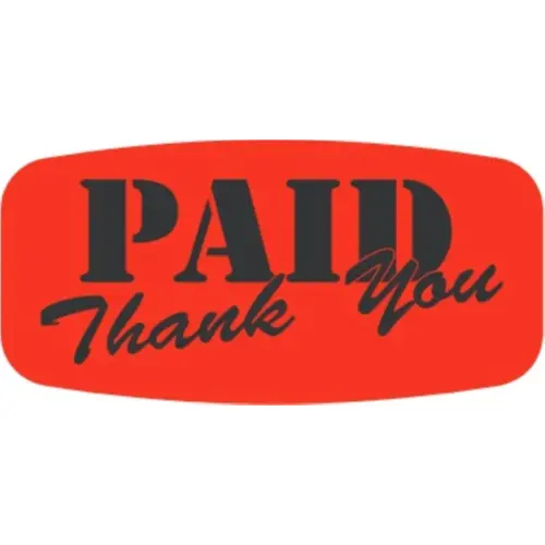 Paid Thank You Paid Label 0.625X1.25 IN Black Fluorescent Red Short Oval - pack of 1000 Paid Thank You Paid Label 0.625X1.25 IN Black Fluorescent Red Short Oval - pack of 1000