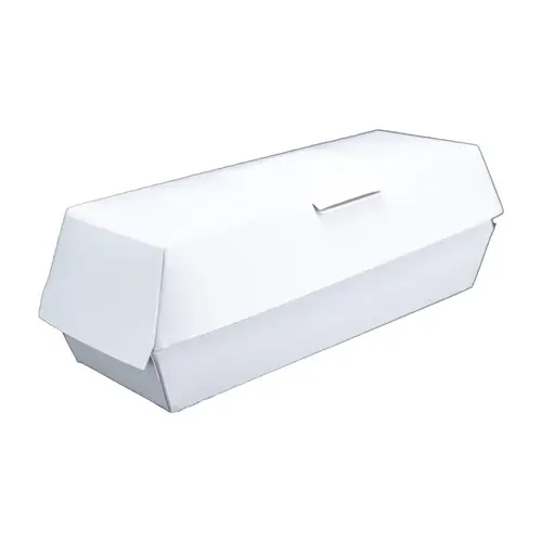 Hot Dog Take-Out Box Hinged With Dome Lid 6.125X2.125X2.25 IN SBS Paperboard White Rectangle - pack of 500 Hot Dog Take-Out Box Hinged With Dome Lid 6.125X2.125X2.25 IN SBS Paperboard White Rectangle - pack of 500