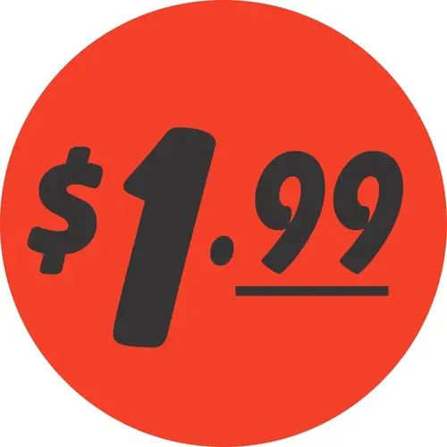 1.99 Price Label 1.25 IN Black Fluorescent Red Circle - pack of 1000 1.99 Price Label 1.25 IN Black Fluorescent Red Circle - pack of 1000