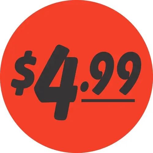 4.99 Price Label 1.25 IN Black Fluorescent Red Circle - pack of 1000 4.99 Price Label 1.25 IN Black Fluorescent Red Circle - pack of 1000