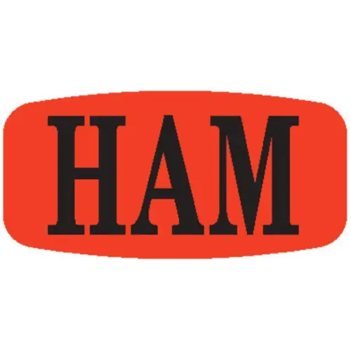Ham Label 0.625X1.25 IN Black Fluorescent Red Short Oval - pack of 1000 Ham Label 0.625X1.25 IN Black Fluorescent Red Short Oval - pack of 1000
