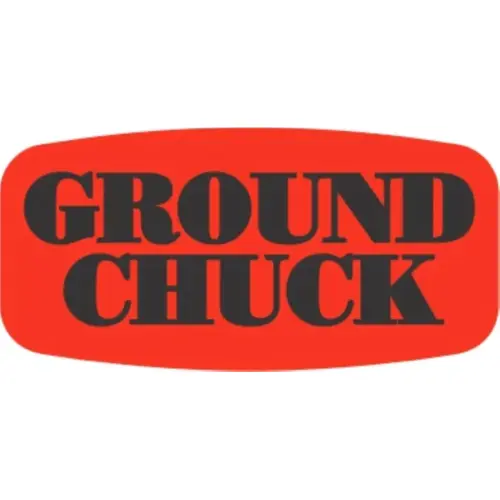 Ground Chuck Label 0.625X1.25 IN Black Fluorescent Red Short Oval - pack of 1000 Ground Chuck Label 0.625X1.25 IN Black Fluorescent Red Short Oval - pack of 1000