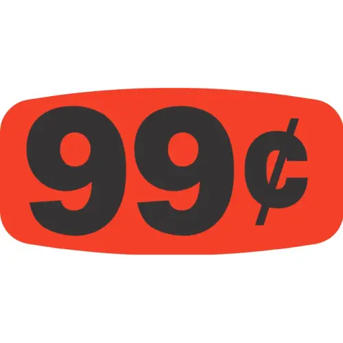 99 Price Label 0.625X1.25 IN Black Fluorescent Red Short Oval - pack of 1000 99 Price Label 0.625X1.25 IN Black Fluorescent Red Short Oval - pack of 1000