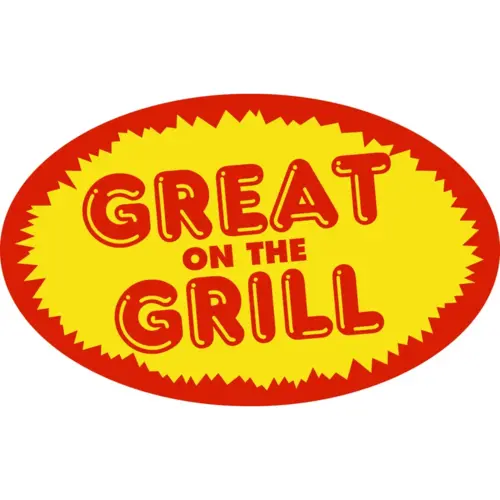 Great On The Grill Meat Grilling Label 1.25X2 IN Red Yellow Oval - pack of 1000 Great On The Grill Meat Grilling Label 1.25X2 IN Red Yellow Oval - pack of 1000