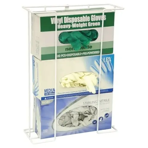 White Plastic Coated Steel Wire Triple Glove Box Holder White Plastic Coated Steel Wire Triple Glove Box Holder