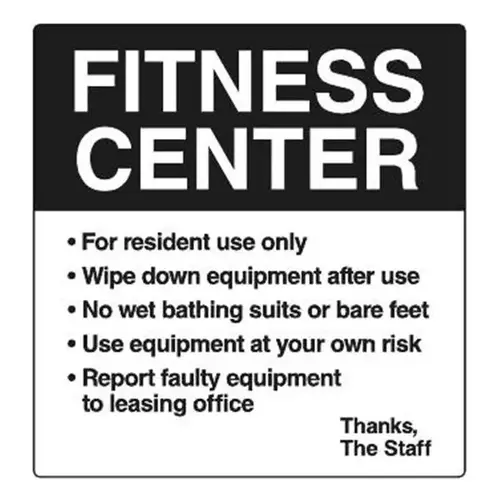 Coordinated Fitness Center Interior Sign, Black/White, 12-1/4 X 12-3/4 Coordinated Fitness Center Interior Sign, Black/White, 12-1/4 X 12-3/4