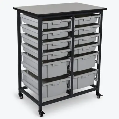 Mobile Bin Storage Unit - Double Row With Large And Small Clear Bins Mobile Bin Storage Unit - Double Row With Large And Small Clear Bins