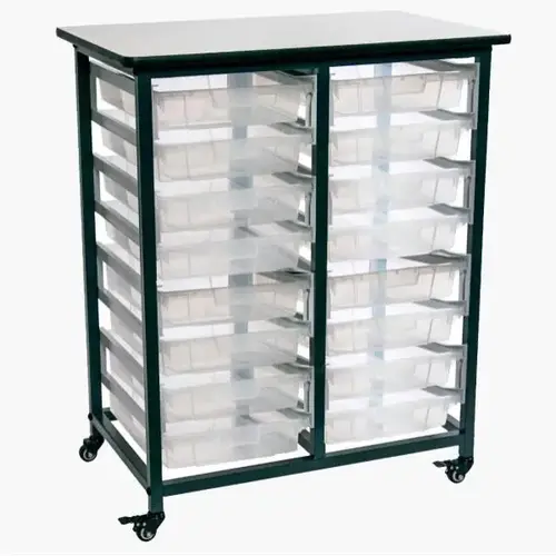 Mobile Bin Storage Unit - Double Row With Small Clear Bins Mobile Bin Storage Unit - Double Row With Small Clear Bins