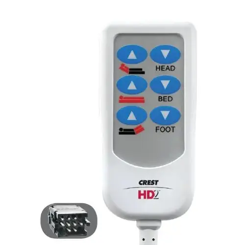 Hd2 Bed Control, 8 Foot Cord, 12-Pin Plug, 6 Button, White Hd2 Bed Control, 8 Foot Cord, 12-Pin Plug, 6 Button, White