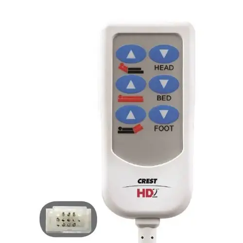 Hd2 Bed Control, 8 Foot Cord, 15-Pin Plug, 6 Button, White Hd2 Bed Control, 8 Foot Cord, 15-Pin Plug, 6 Button, White