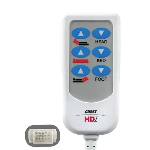 Hd2 Bed Control, 8 Foot Cord, Hill-Rom 15-Pin, 6 Button, White Hd2 Bed Control, 8 Foot Cord, Hill-Rom 15-Pin, 6 Button, White