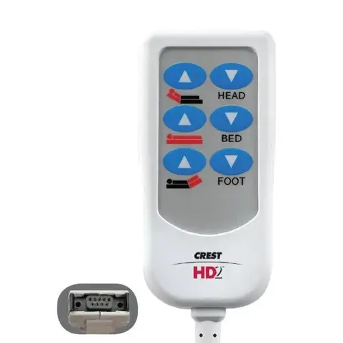 Hd2 Bed Control, 8 Foot Cord, Invacare 9-Pin, 6 Button, White Hd2 Bed Control, 8 Foot Cord, Invacare 9-Pin, 6 Button, White