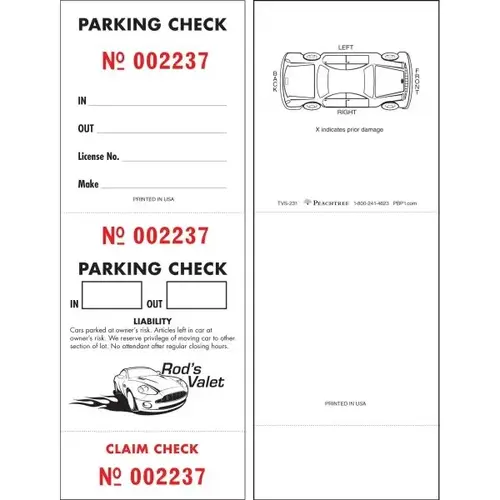 Personalized Valet Tickets, 3-Part, 2-1/2" X 6-3/4" - pack of 500 Personalized Valet Tickets, 3-Part, 2-1/2" X 6-3/4" - pack of 500