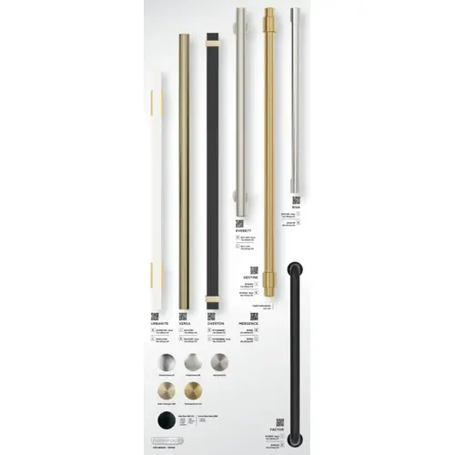Appliance Pulls in Destine, Everett, Factor, Mergence, Overton, Riva, Urbanite & Versa Collections 32-1/16" x 11-3/4" Appliance Pull Static Display Board 2024 Release Appliance Pulls in Destine, Everett, Factor, Mergence, Overton, Riva, Urbanite & Versa Collections 32-1/16" x 11-3/4" Appliance Pull Static Display Board 2024 Release