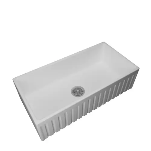 Fireclay Single Bowl Panel Front Farmhouse Kitchen Sink Kit with Reversible Apron Front, 30" x 18" x 10", White Fireclay Single Bowl Panel Front Farmhouse Kitchen Sink Kit with Reversible Apron Front, 30" x 18" x 10", White